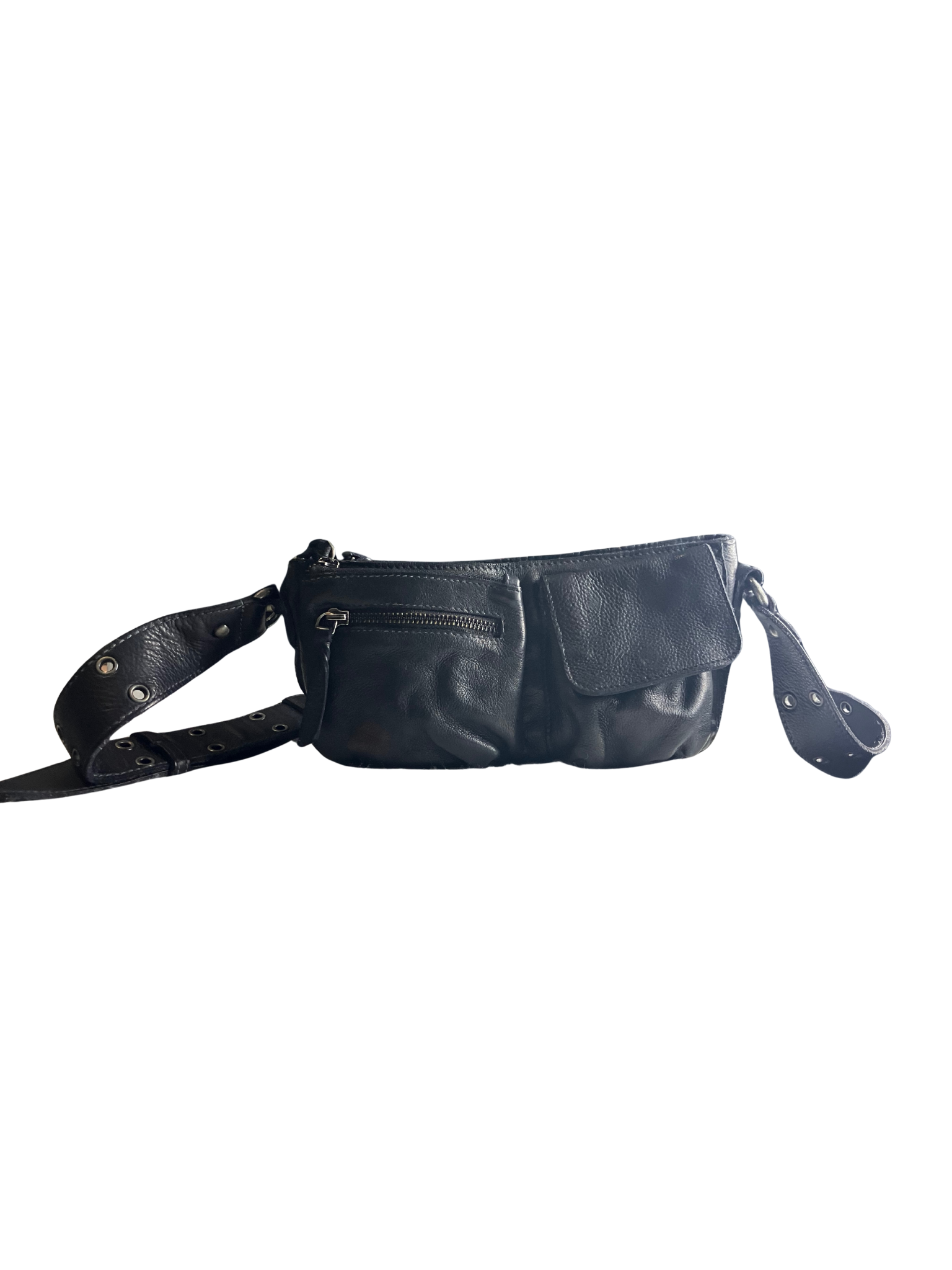 Free People Black Leather Crossbody Belt Bag - Convertible Hybrid Style