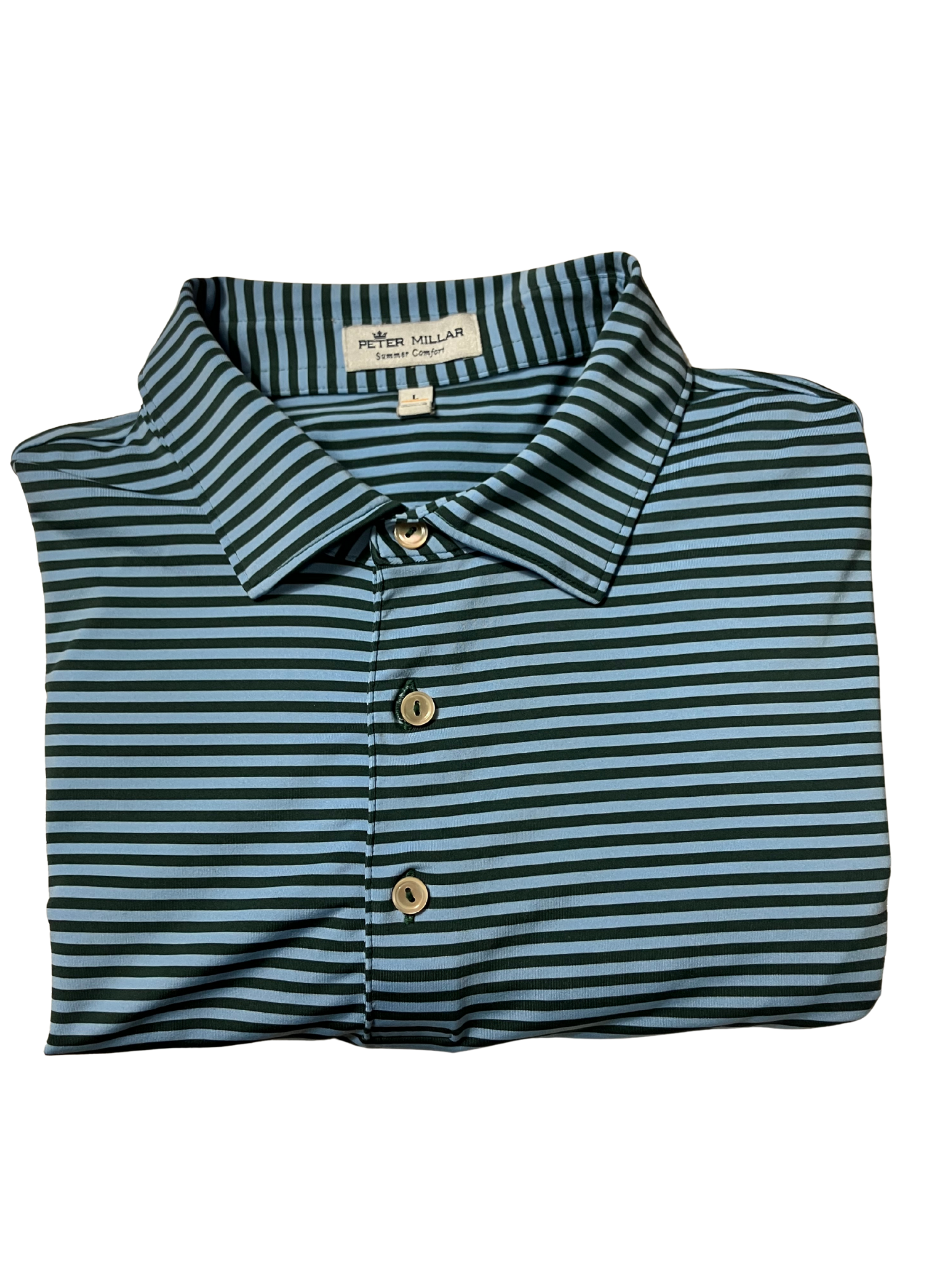 Peter Millar Navy Striped Performance Polo Shirt - Size L