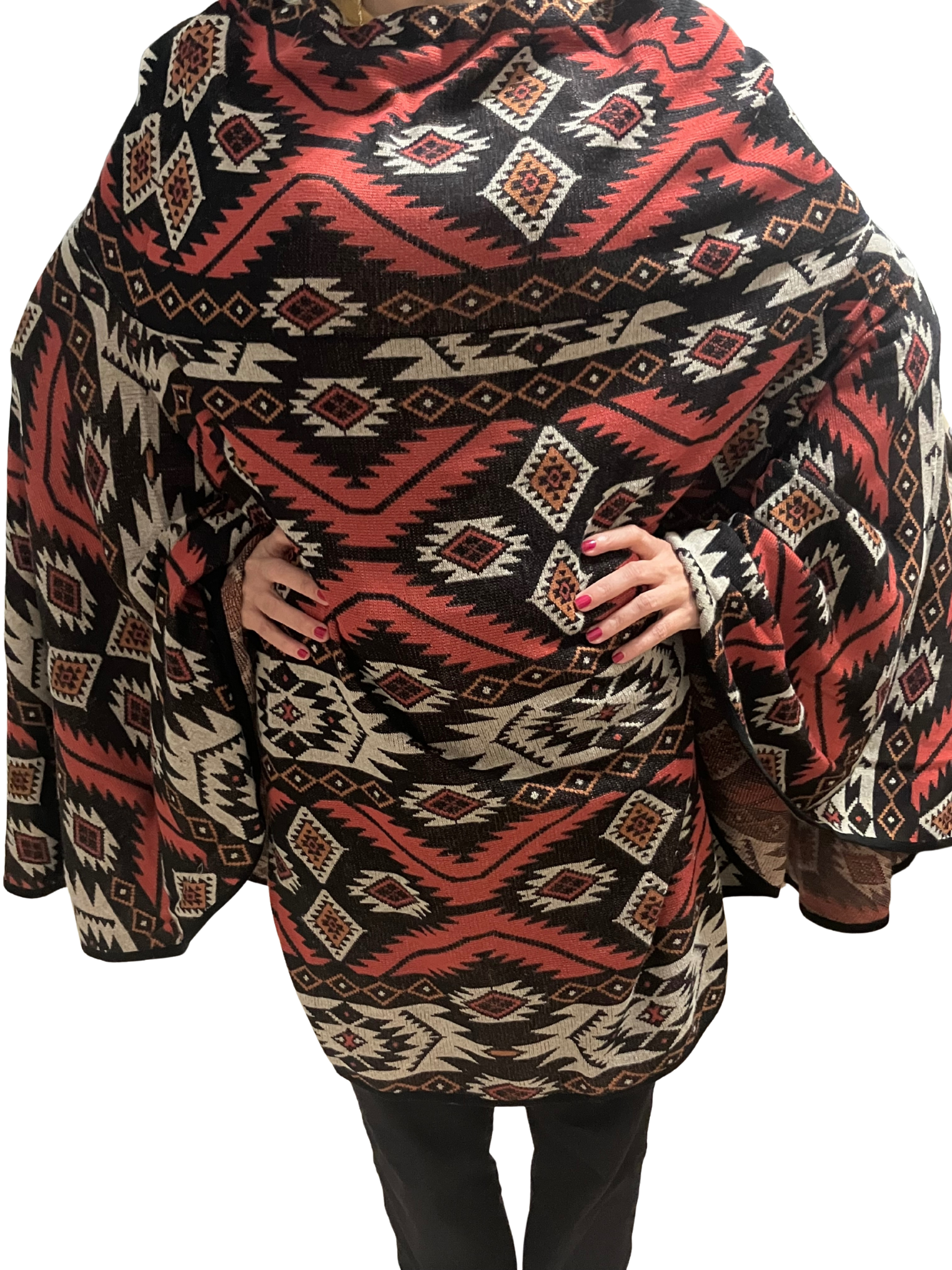 Peruvian Connection Pima Cotton Poncho Andean Geometric  Size XL