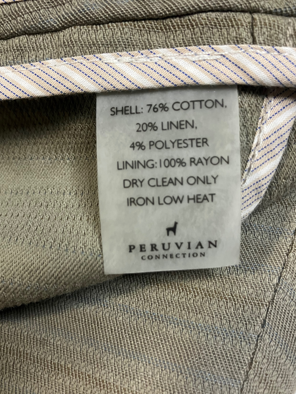 Peruvian Connection Olive Green Textured Linen Blend Blazer Size 16 NWT