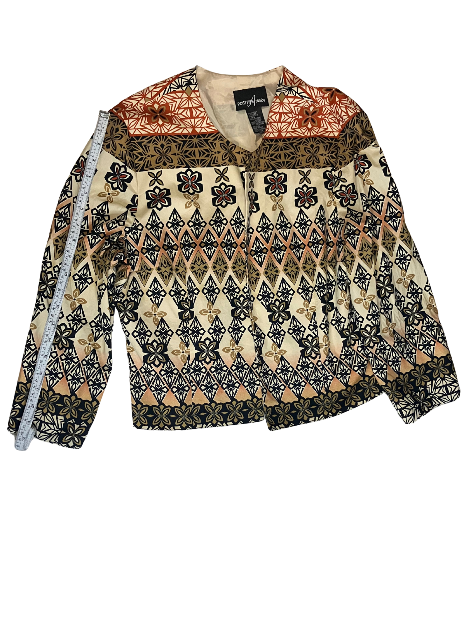 Positive Attitude Geometric Floral Print Jacket Women's L Lightweight Cotton