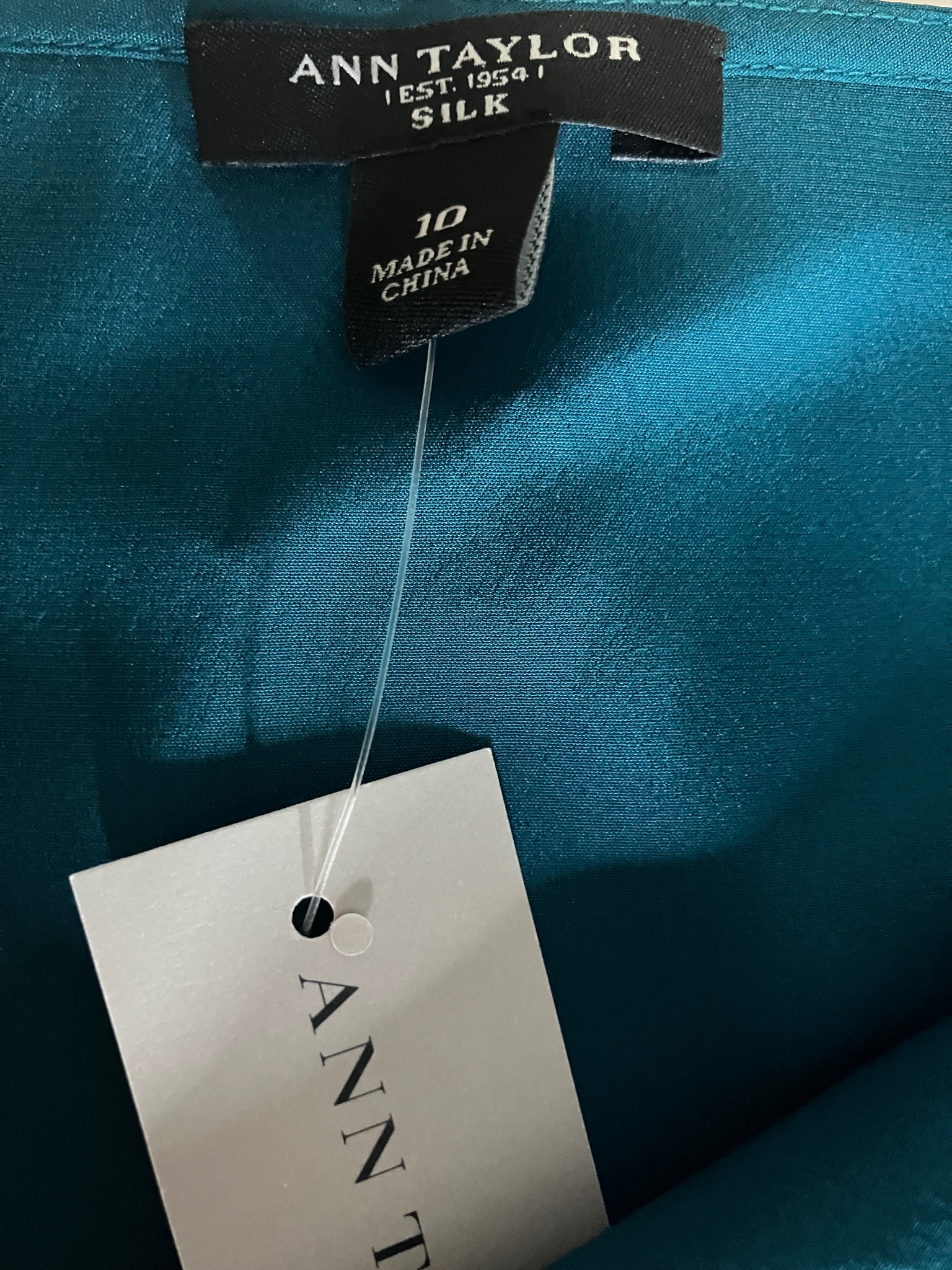 Ann Taylor Silk Blouse Size 10 Teal - NWT Cowl Neck Cap Sleeve