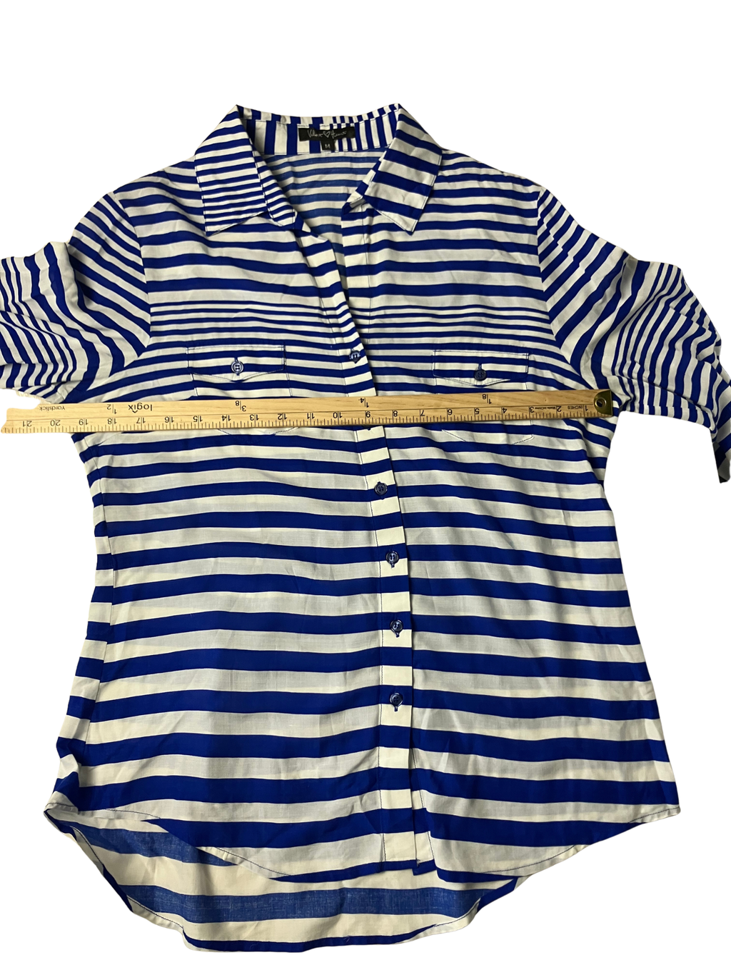 Velvet Heart — Striped Blouse | Nautical rayon, button-front ease · Sz M
