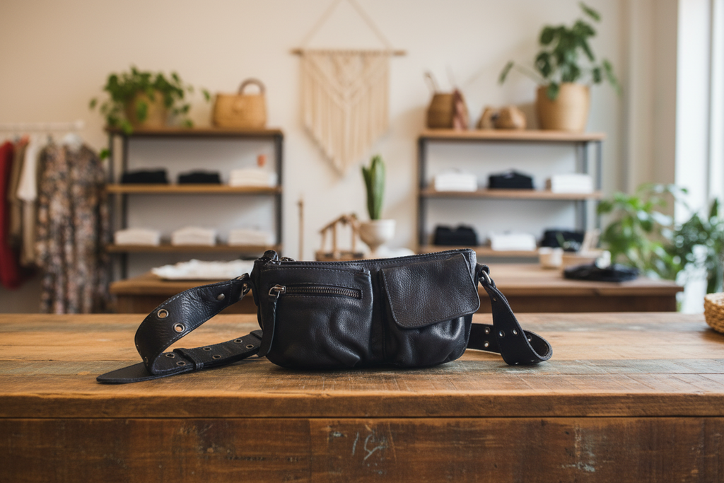 Free People Black Leather Crossbody Belt Bag - Convertible Hybrid Style