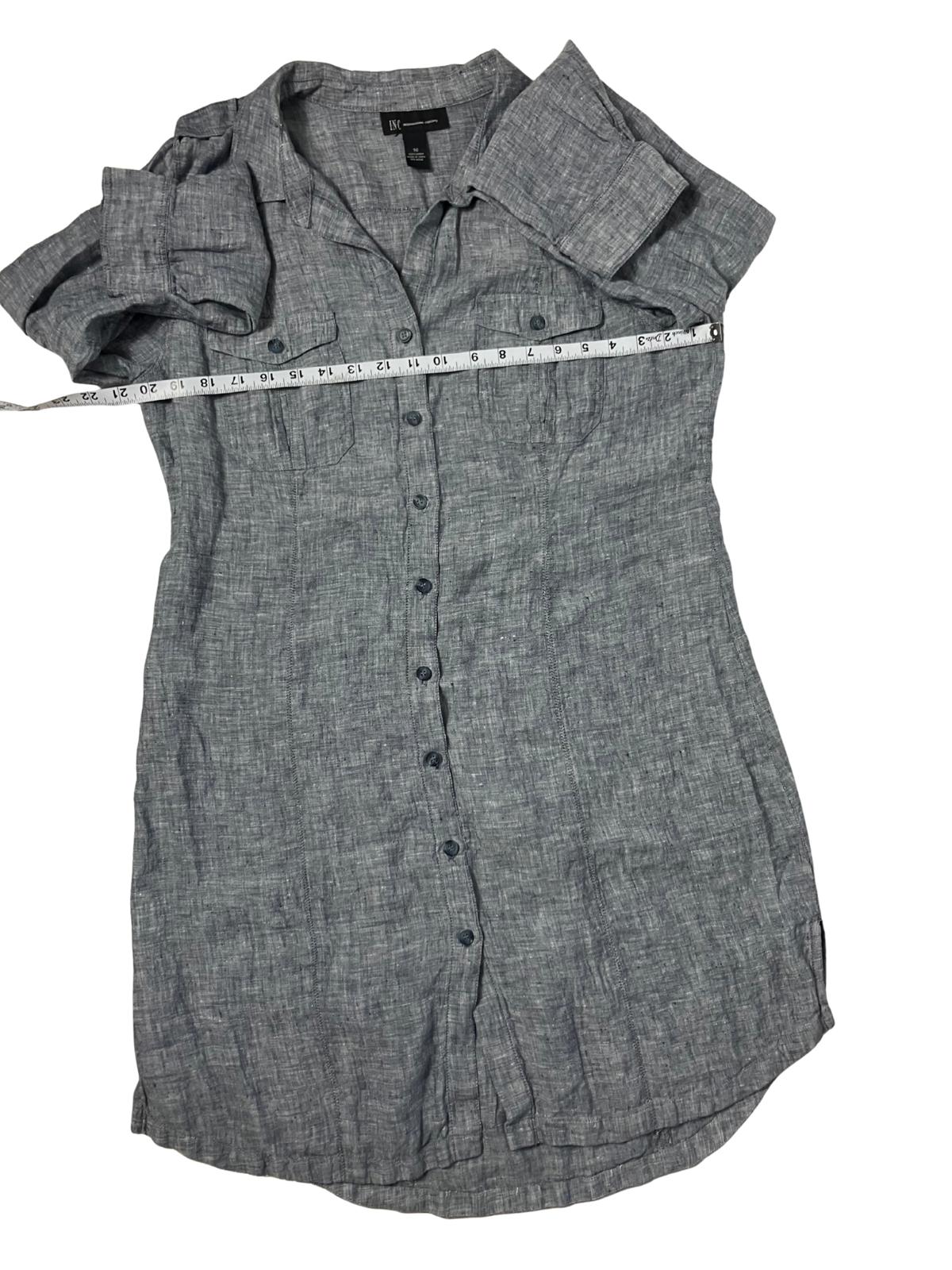 INC International Concepts — Shirtdress | Heather gray-blue linen, convertible sleeves · Sz 16
