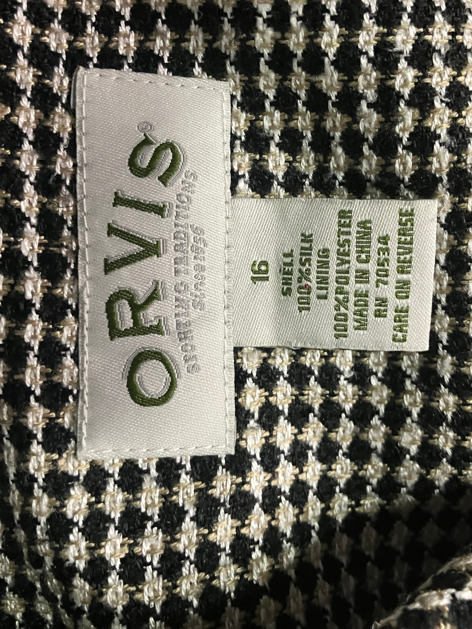 Orvis Black & Ivory Houndstooth Blazer – Women's Size 16 – Classic Tailored