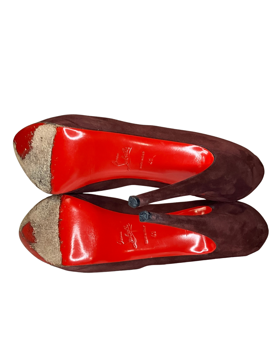 Christian Louboutin — Heels | Bordeaux suede peep-toe, Italian-made · Sz 10