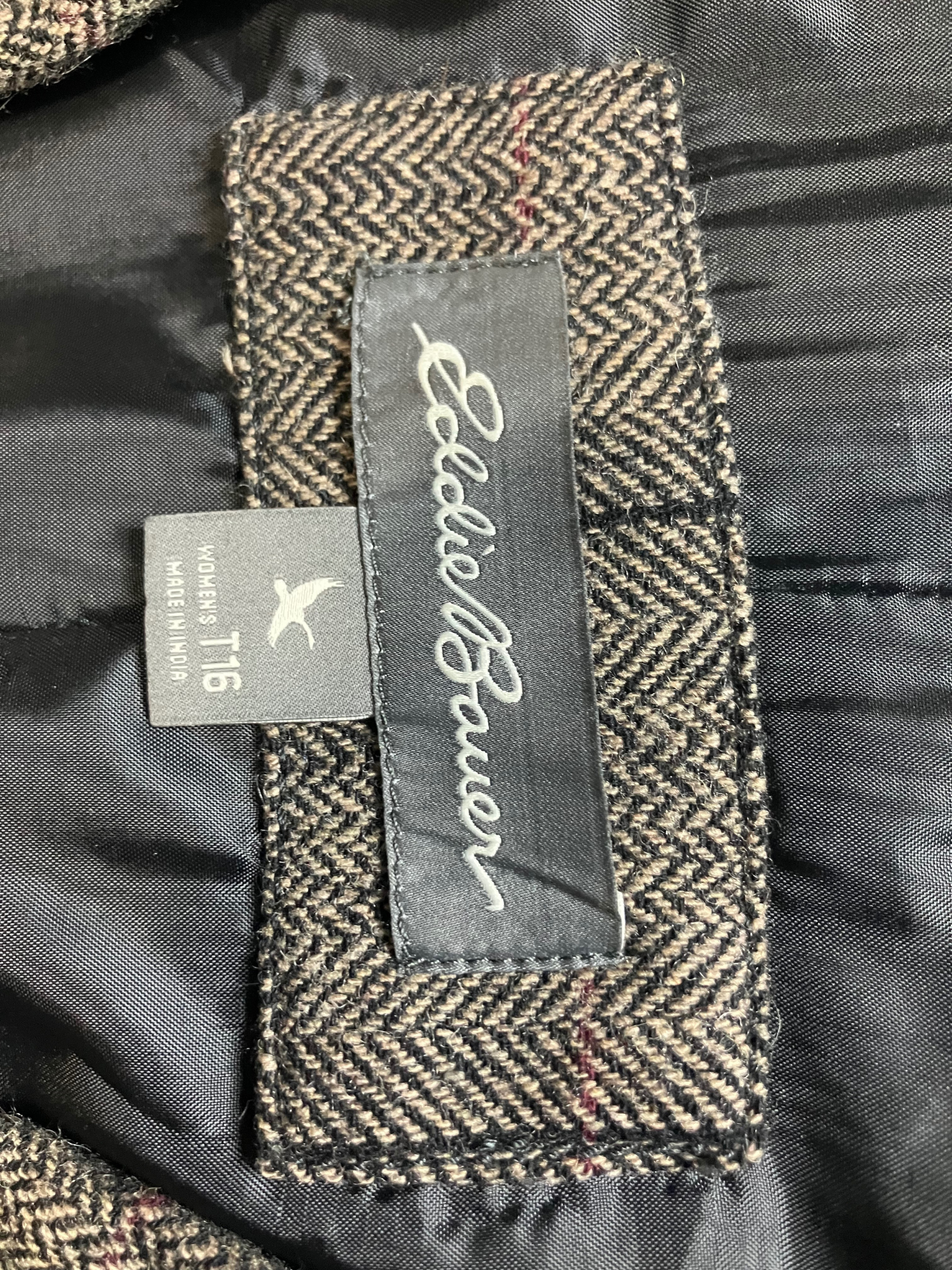 Eddie Bauer Women's Wool Blazer Herringbone Pinstripe Brown 16