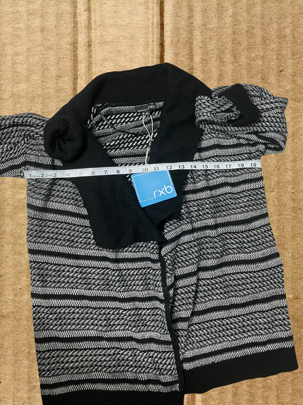 RXB — Cardigan | Black & white stripe, oversized shawl collar · Sz M