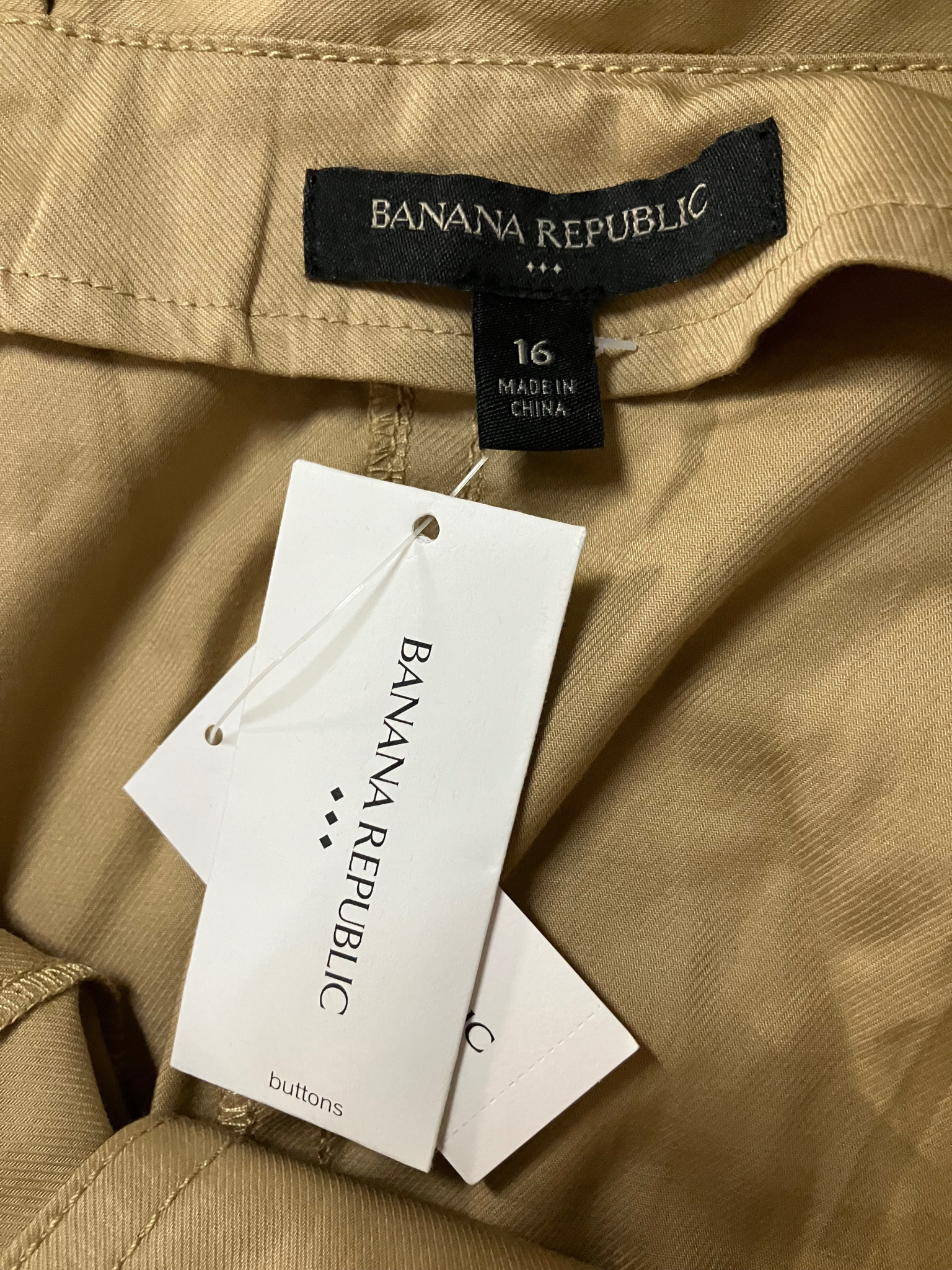 Banana Republic Belted Midi Skirt 16 Khaki Button Front Paperbag Waist NWT