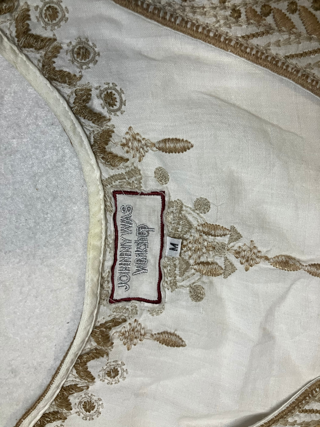 Johnny Was Workshop Embroidered Ramie Tank Top Ivory Gold Boho Size M