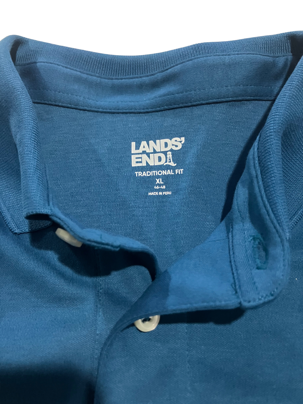 Lands’ End Men’s Polo Shirt XL Traditional Fit Blue Short Sleeve Chest Pocket 100% Cotton