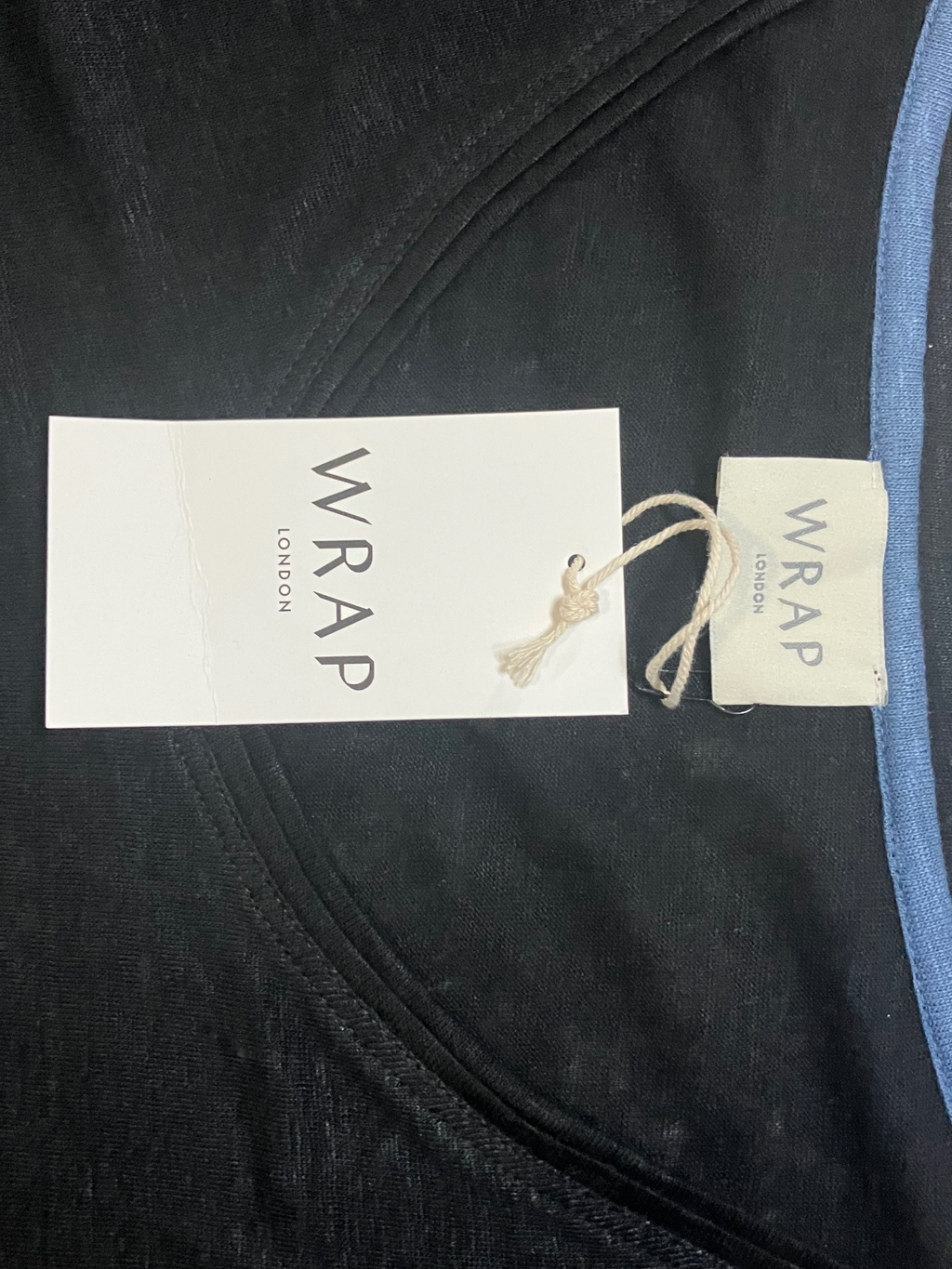 WRAP London Linen Top L Black Breathable V-Neck Short Sleeve NWT