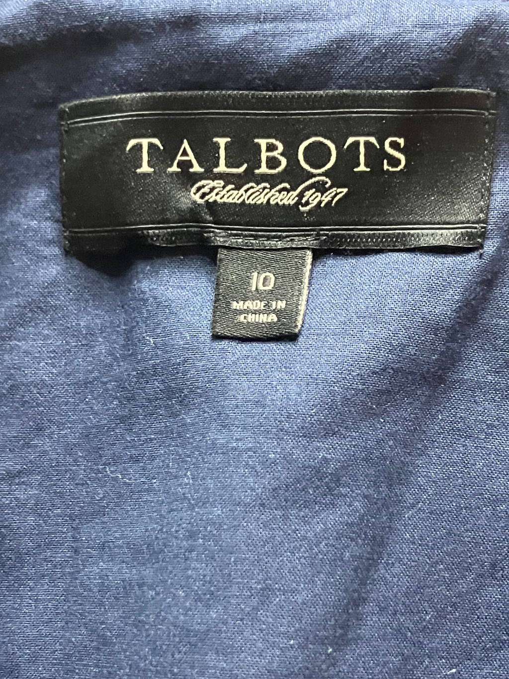 Talbots Navy Blue Blazer Size 10 - Shawl Collar 3/4 Sleeve Single Button