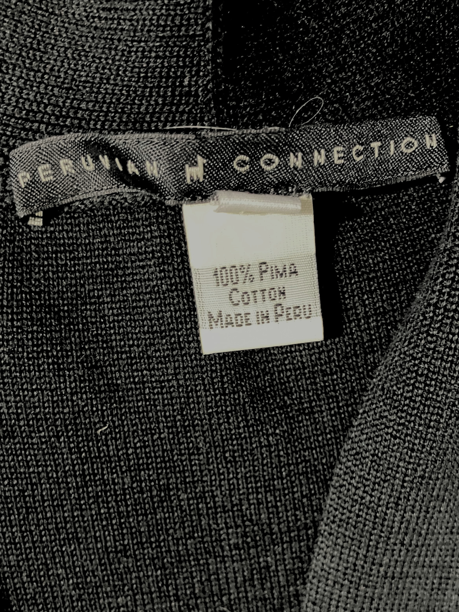 Peruvian Connection Black Pima Cotton V-Neck Midi Dress