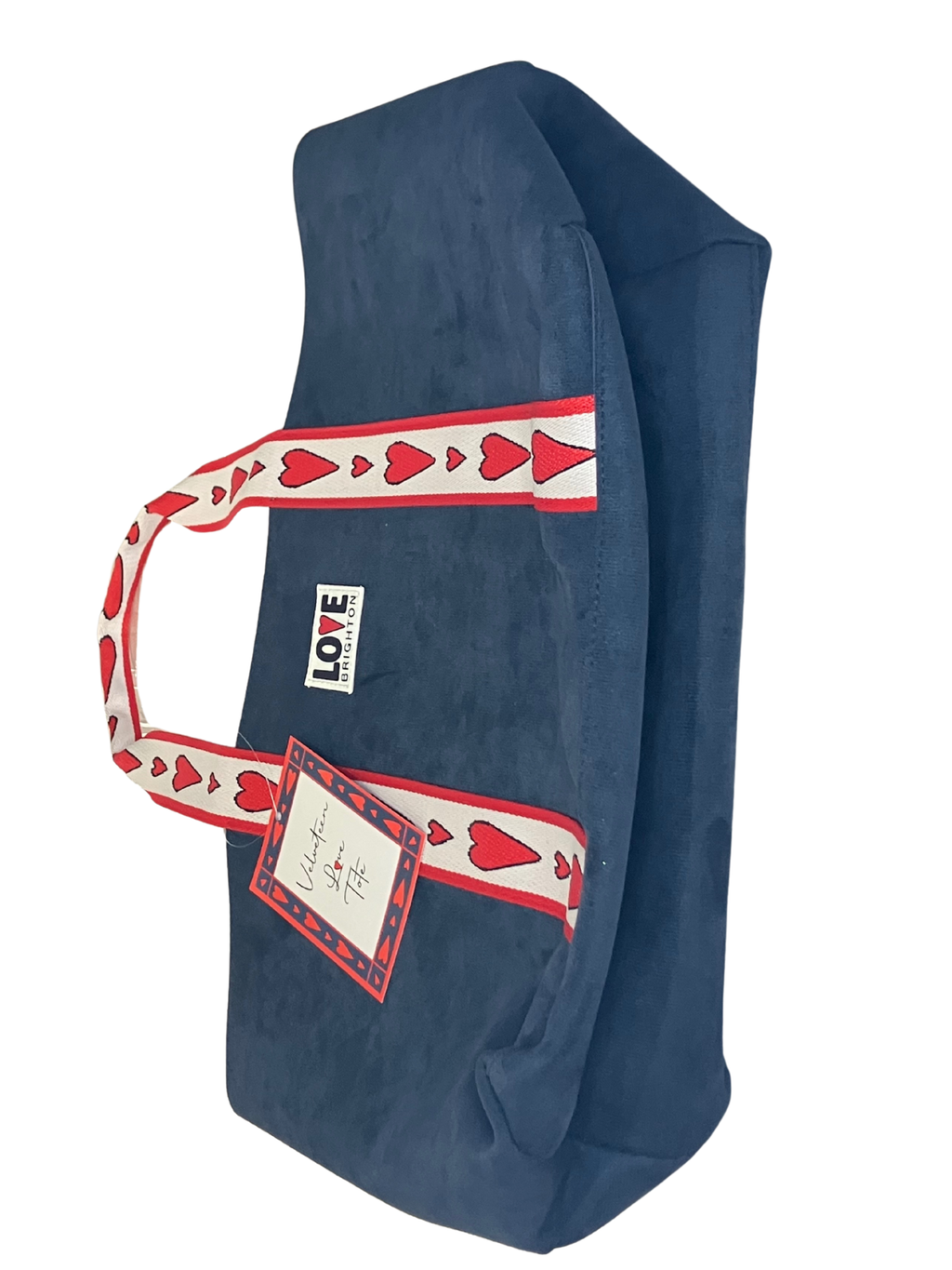 Brighton Love Valentine Tote Bag Navy Blue with Red Hearts - Canvas Shoulder Bag