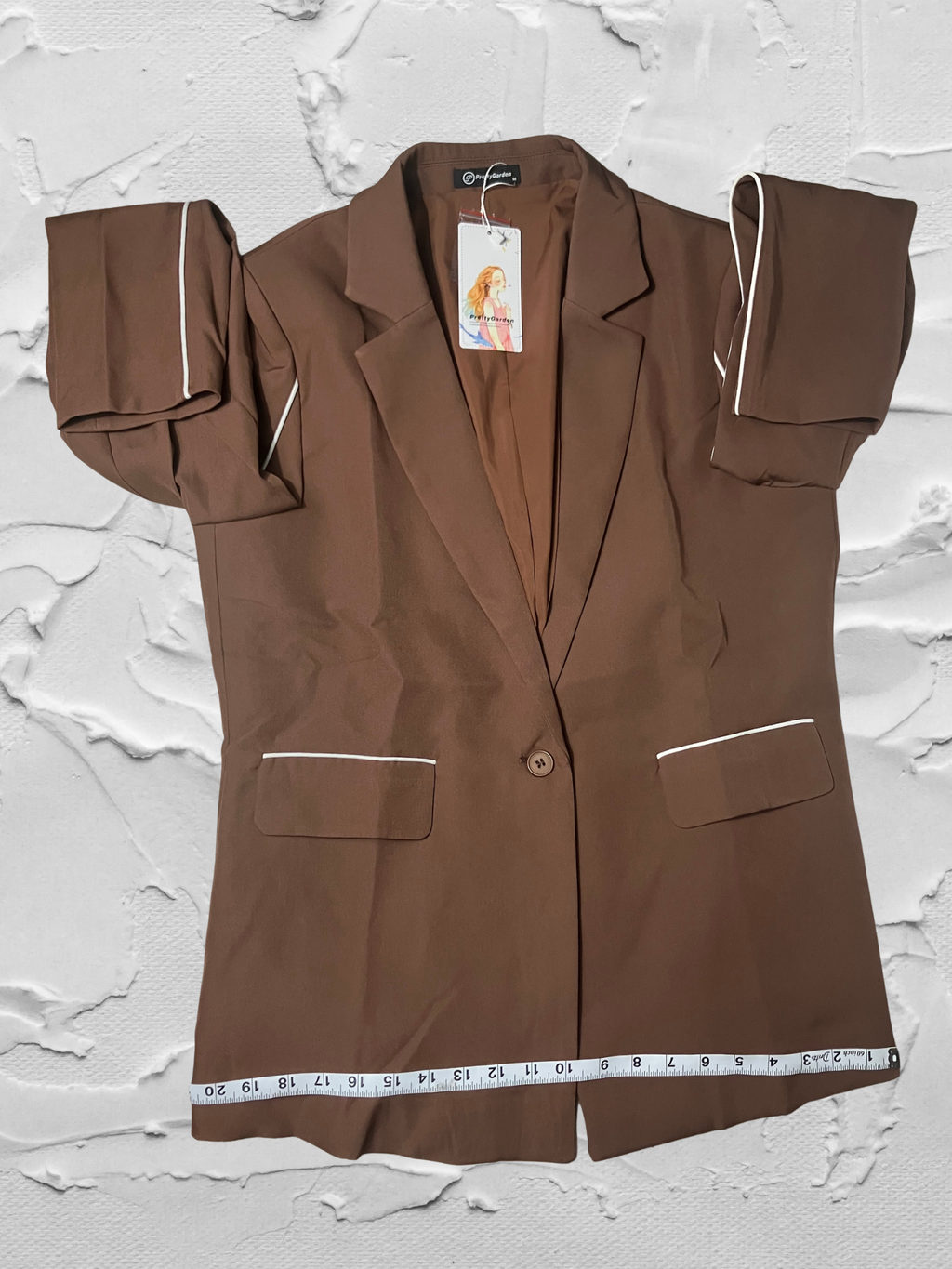 Prettygarden — Two-Piece Suit | Chocolate brown with contrast piping · Sz M