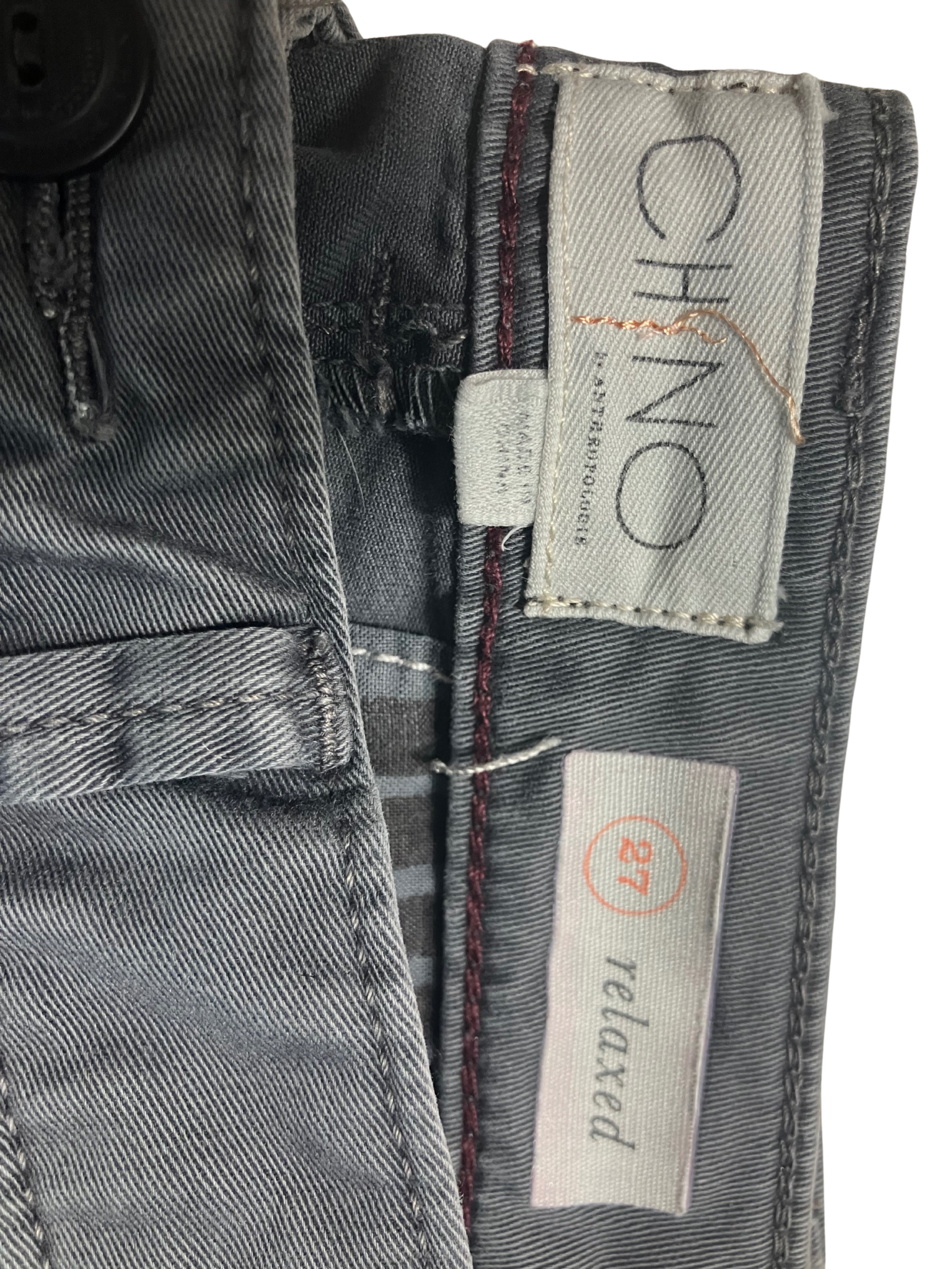 Chino Gray Relaxed Fit Pants with Woven Side Trim - Size 27