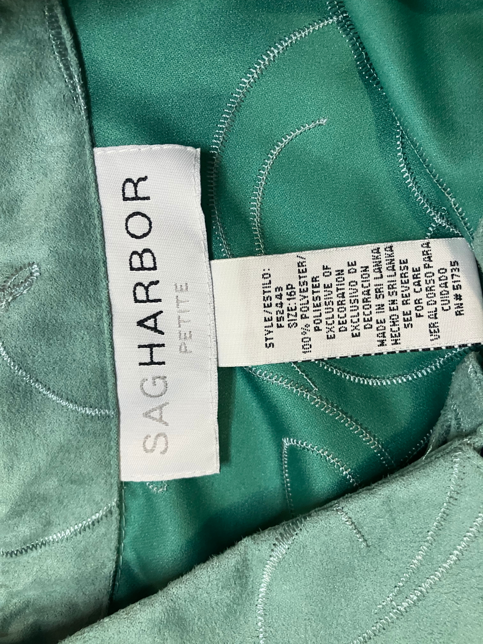 Sag Harbor Petite Emerald Green Embroidered Suede-Finish Blouse Size P/M