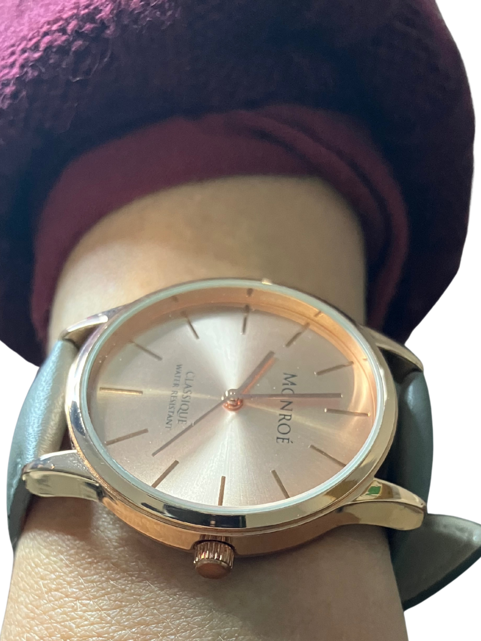 Monroé by Maestro Classique Women's Watch - Rose Gold Gray Leather