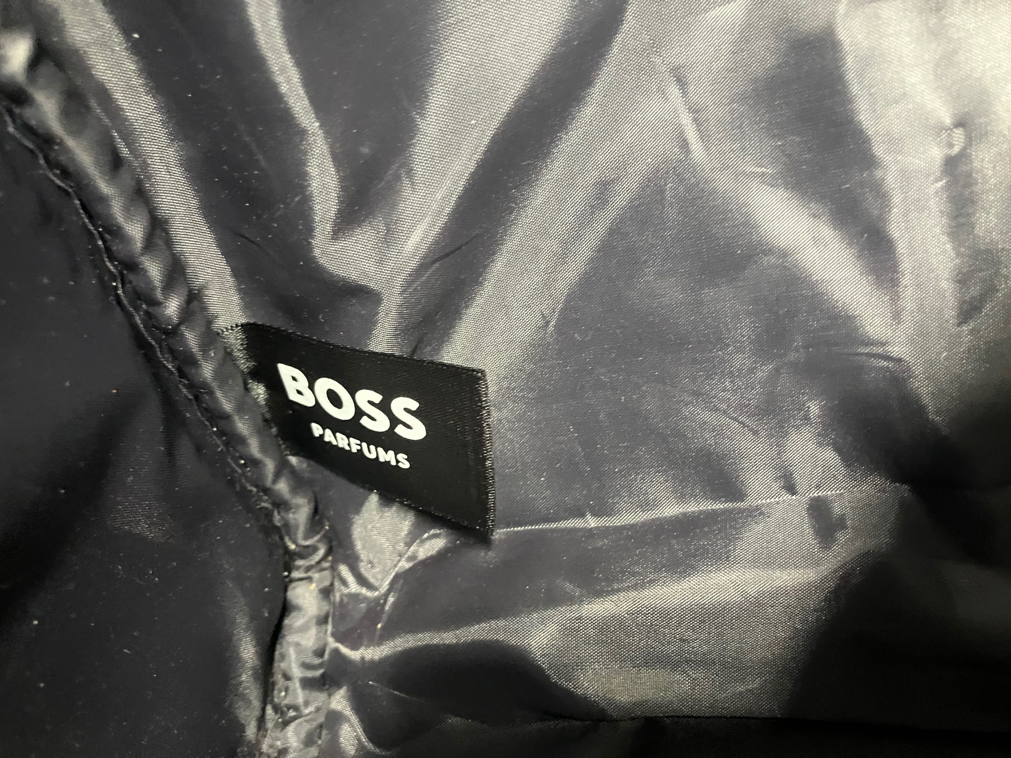 BOSS Parfums Gray Felt Duffel Bag with Striped Handles Travel Gym Bag