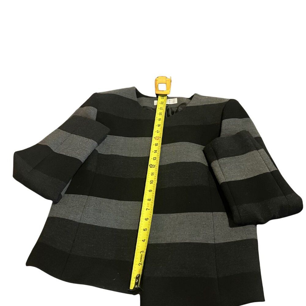 Tahari Arthur S. Levine Black Gray Striped Open Front Blazer Women's 10