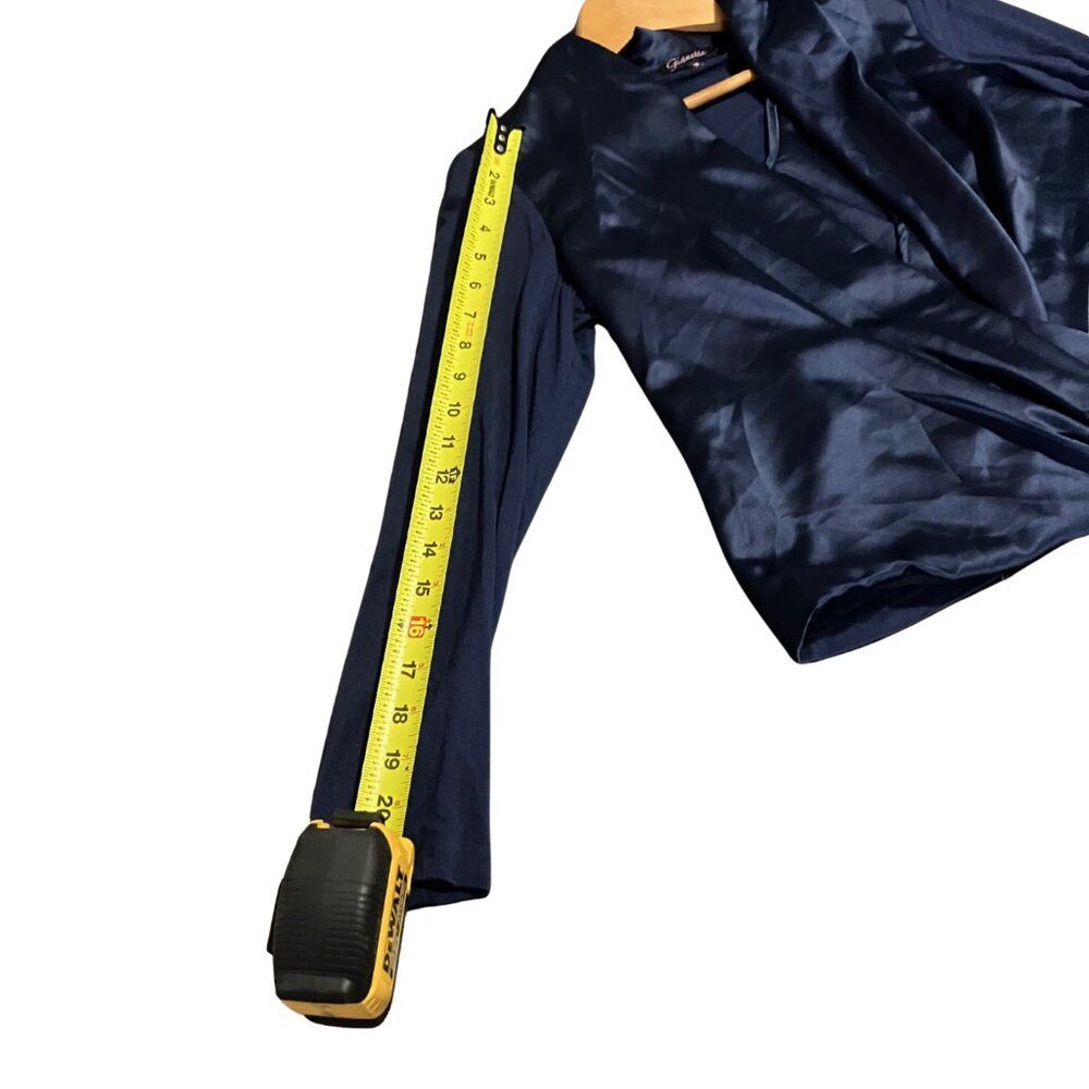 Gianetta Navy Blue Draped Front Long Sleeve Blouse Women's M