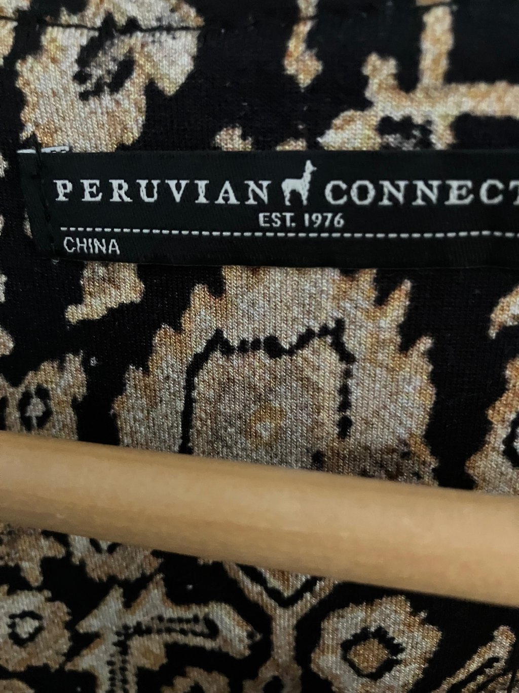 Peruvian Connection Shalimar Maxi Dress XL Black Gold Boho Long Sleeve NWT