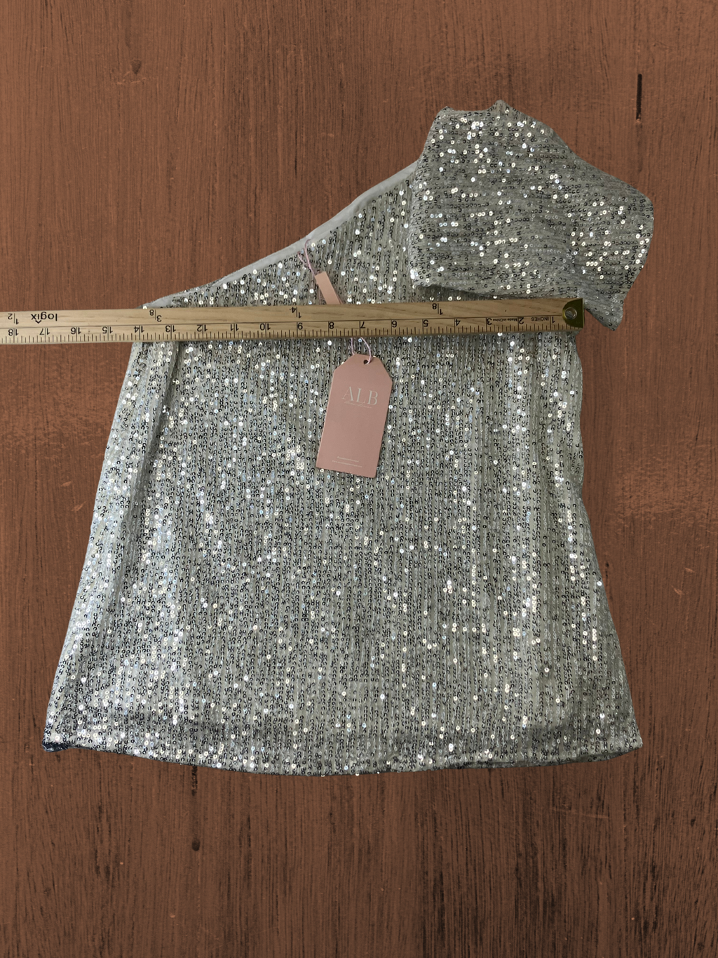 ALB Anne-Louise — One-Shoulder Sequin Top | Silver-white evening allure · Sz 8