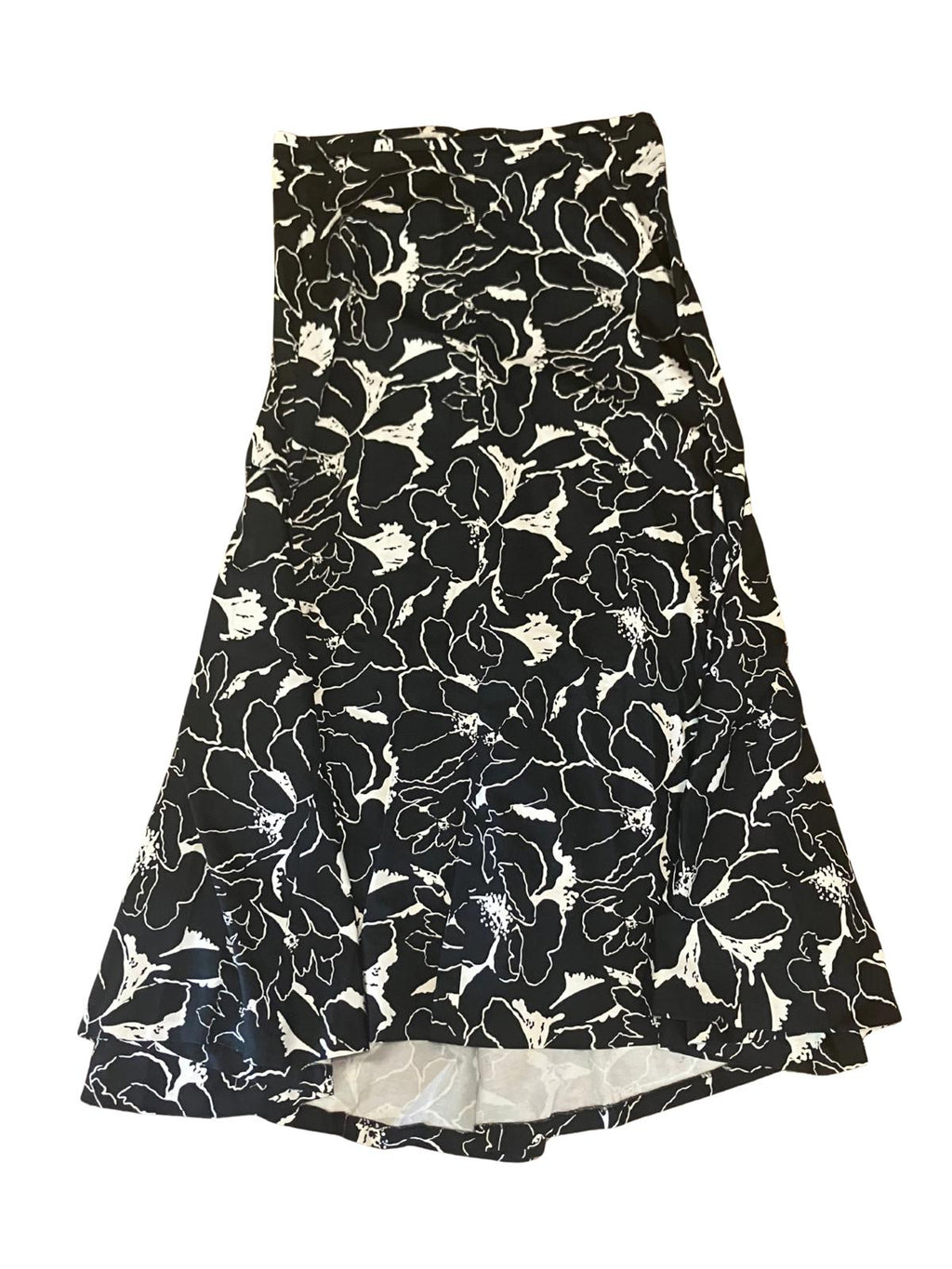 The J. Peterman Company — Skirt | Abstract floral cotton, asymmetric hem · Sz 14
