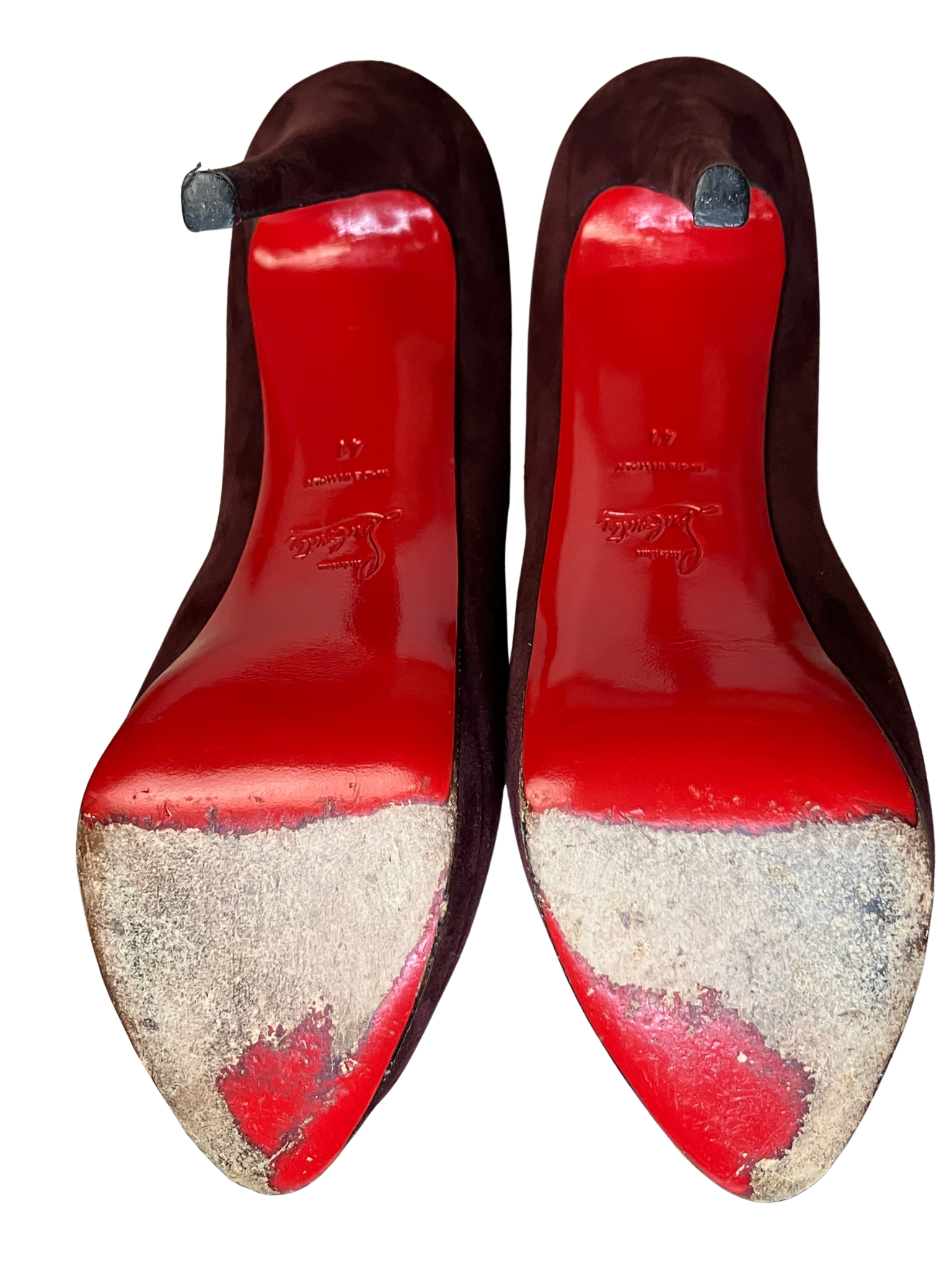 Christian Louboutin — Heels | Bordeaux suede peep-toe, Italian-made · Sz 10