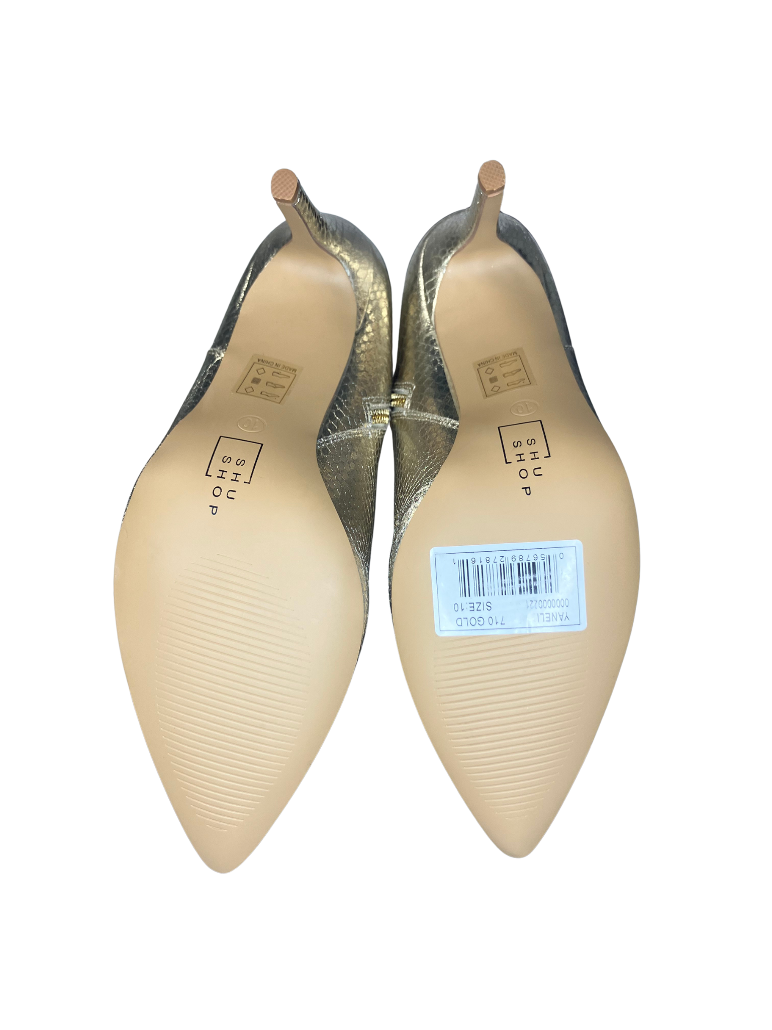 ShuShop — Boots | Snake-embossed metallic gold stiletto, never worn · Sz 10
