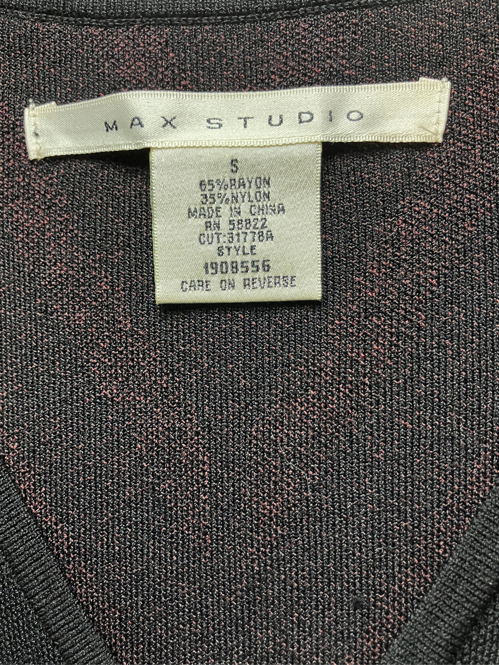 MAX STUDIO Black Burgundy Chevron Bodycon Dress Sleeveless V-Neck Size S