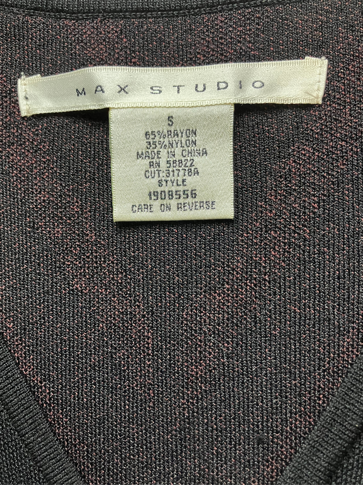 MAX STUDIO Black Burgundy Chevron Bodycon Dress Sleeveless V-Neck Size S