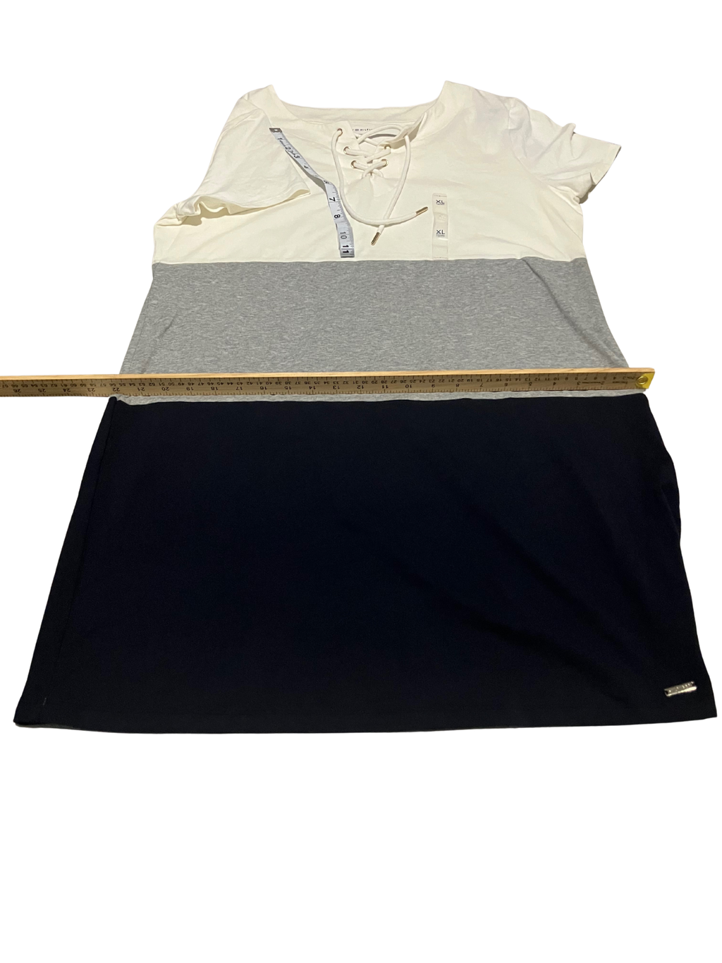 Tommy Hilfiger — Tunic Dress | Cotton colorblock with lace-up neckline · Sz XL