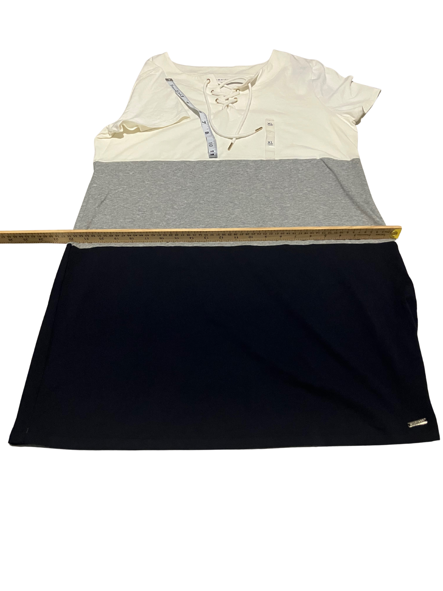 Tommy Hilfiger — Tunic Dress | Cotton colorblock with lace-up neckline · Sz XL
