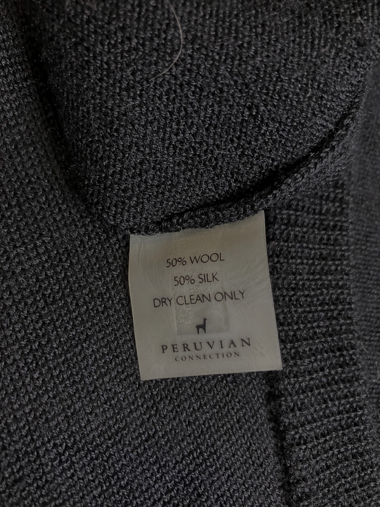 Peruvian Connection Black Wool Silk Cardigan Duster Midi Long Sleeve