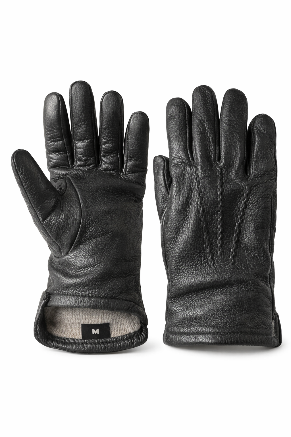Genuine Leather Gloves 100% Cashmere Lined Black Winter Luxury Size M