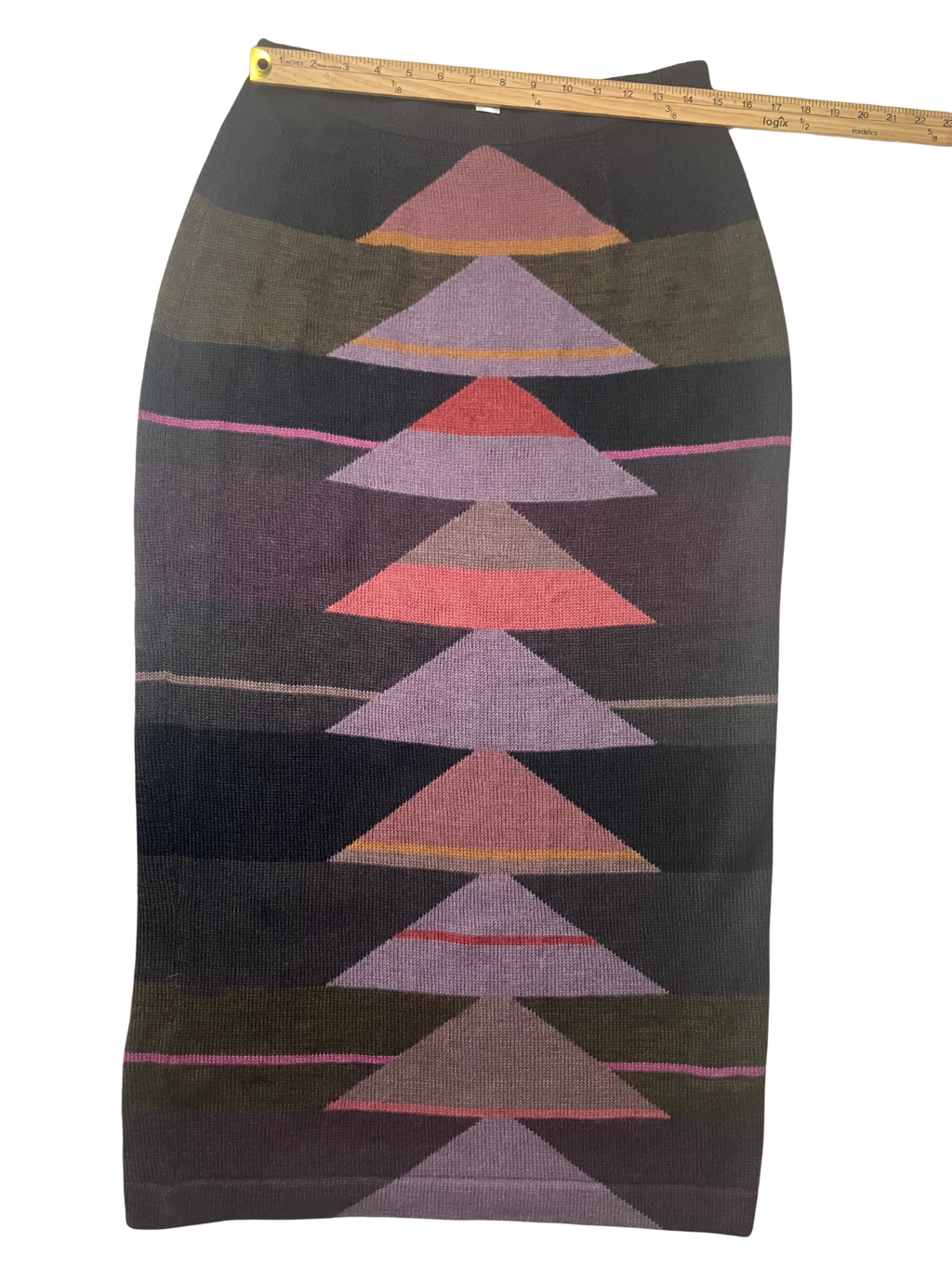 Peruvian Connection — Intarsia Knit Skirt | Baby alpaca & wool, geometric pattern · Sz L