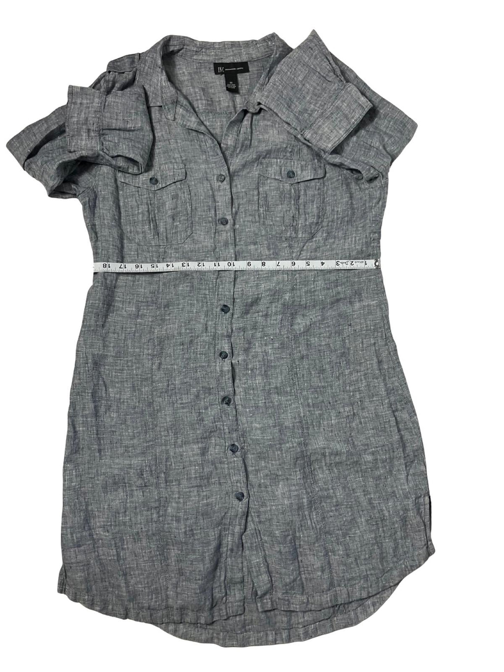 INC International Concepts — Shirtdress | Heather gray-blue linen, convertible sleeves · Sz 16