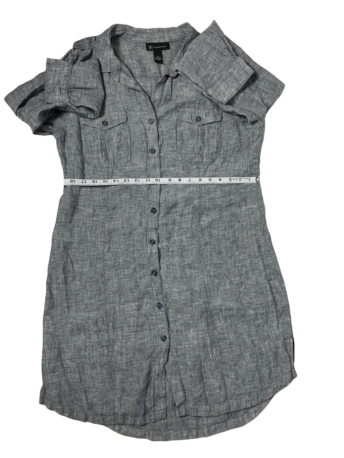 INC International Concepts — Shirtdress | Heather gray-blue linen, convertible sleeves · Sz 16