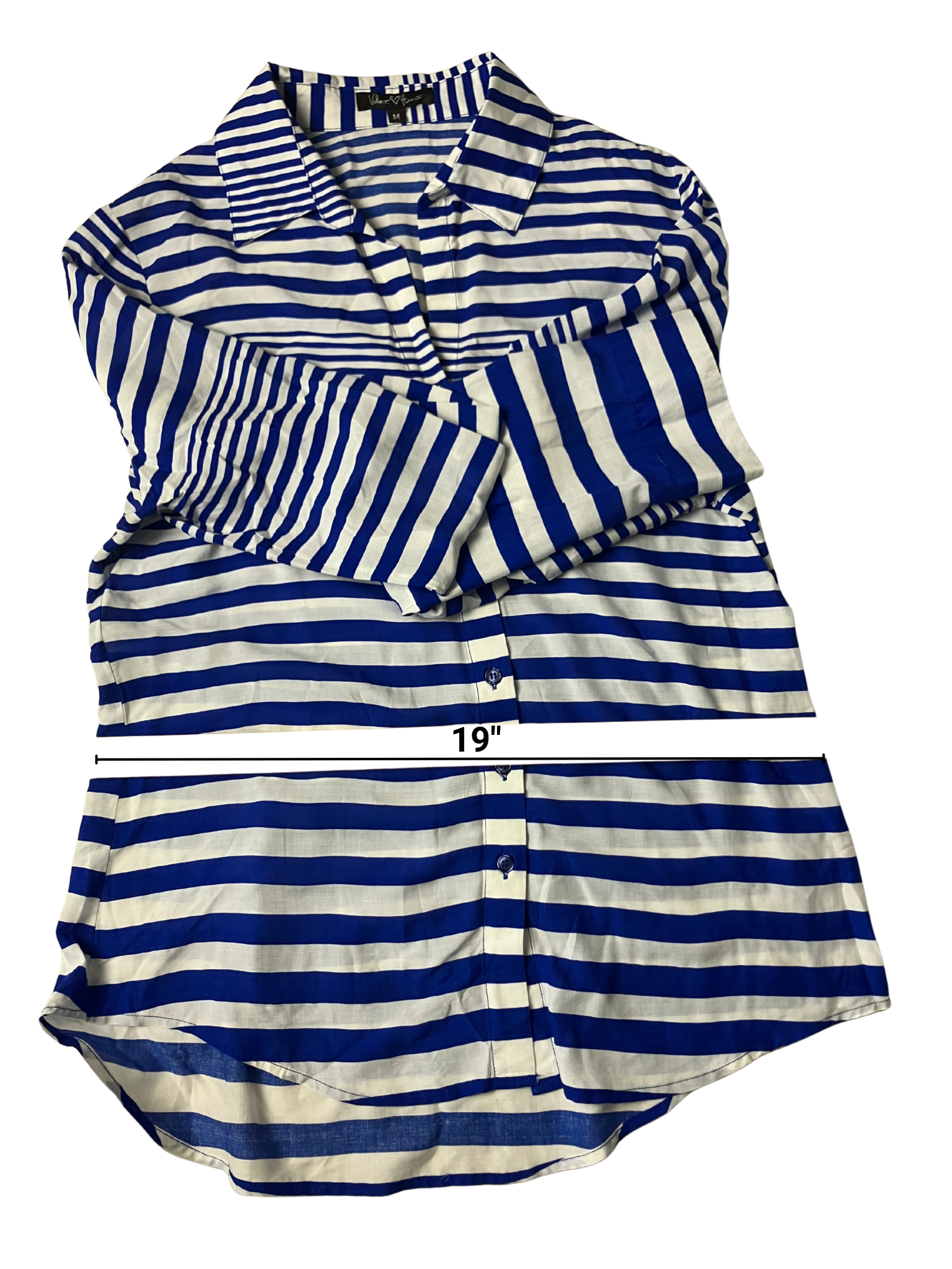 Velvet Heart — Striped Blouse | Nautical rayon, button-front ease · Sz M