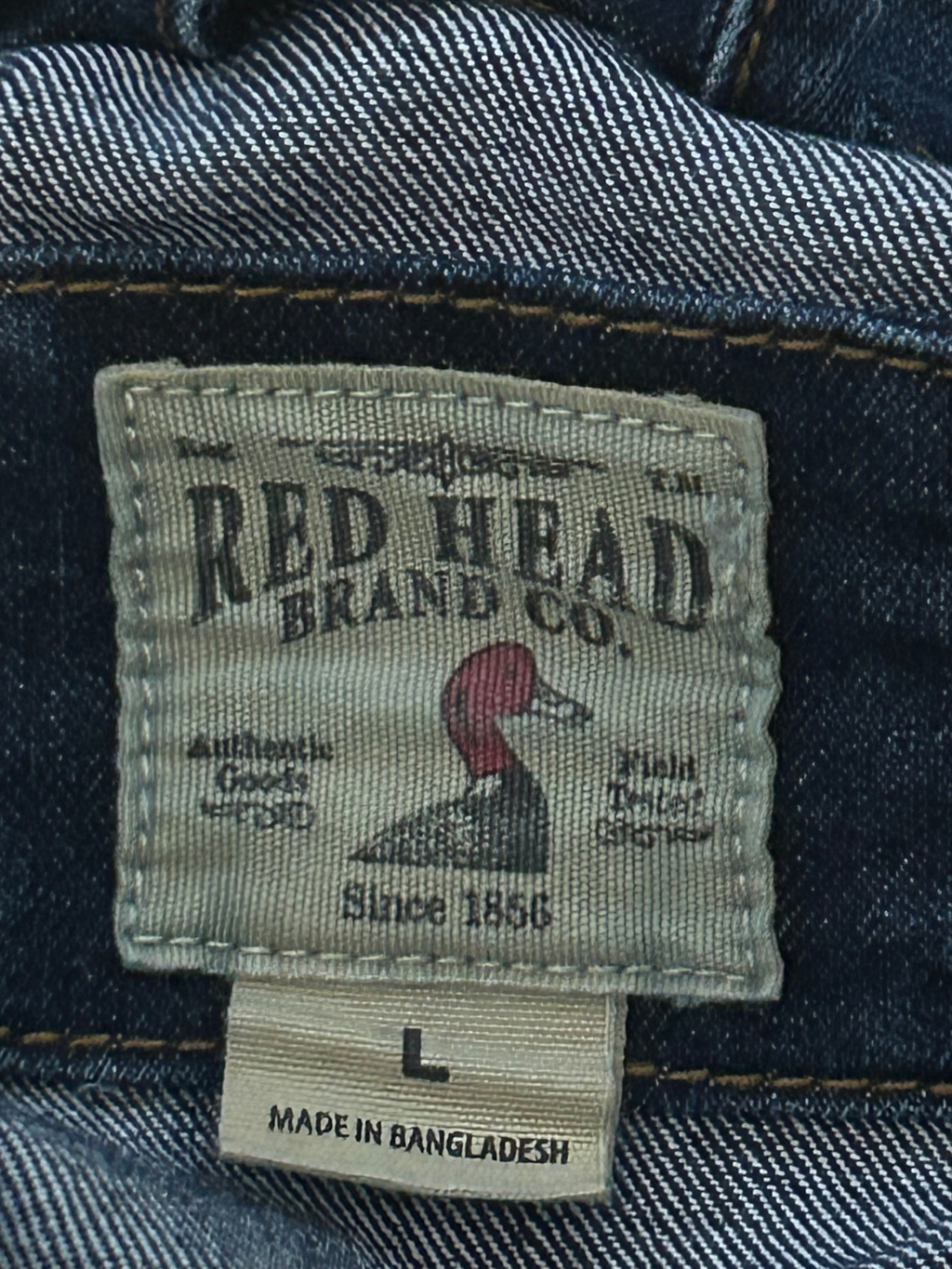 Red Head — Trucker Jacket | Dark indigo, antique brass, built to outlast · Sz L