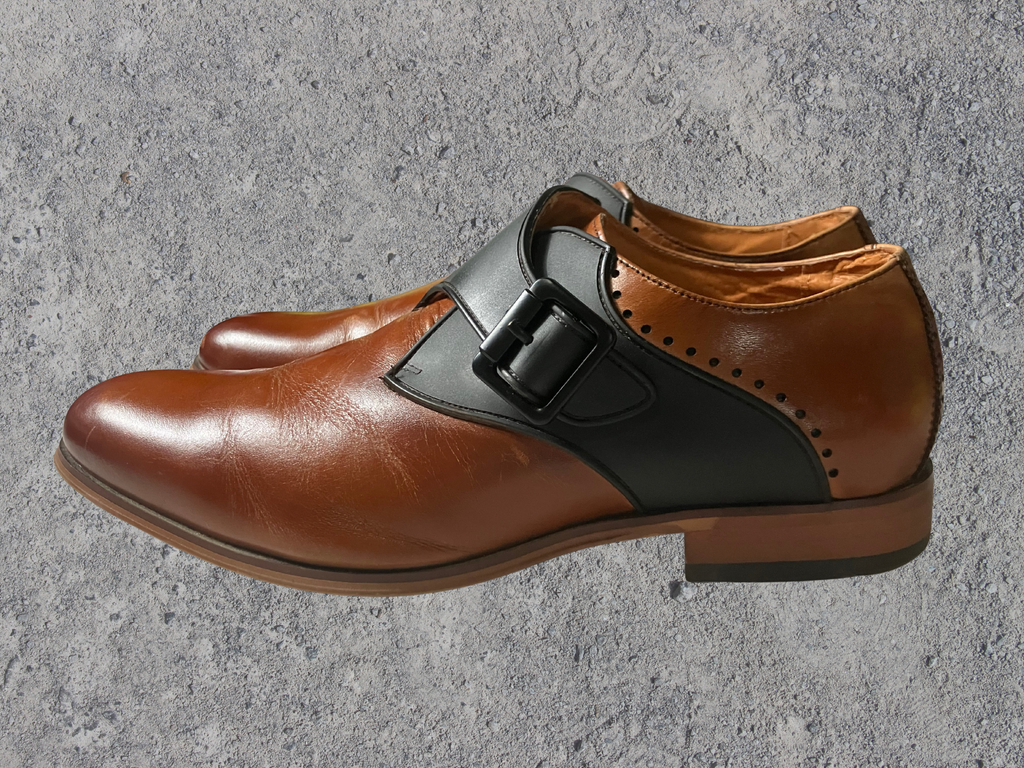 Stacy Adams — Two-Tone Monk Strap Shoes | Brogue detail · Sz 7.5