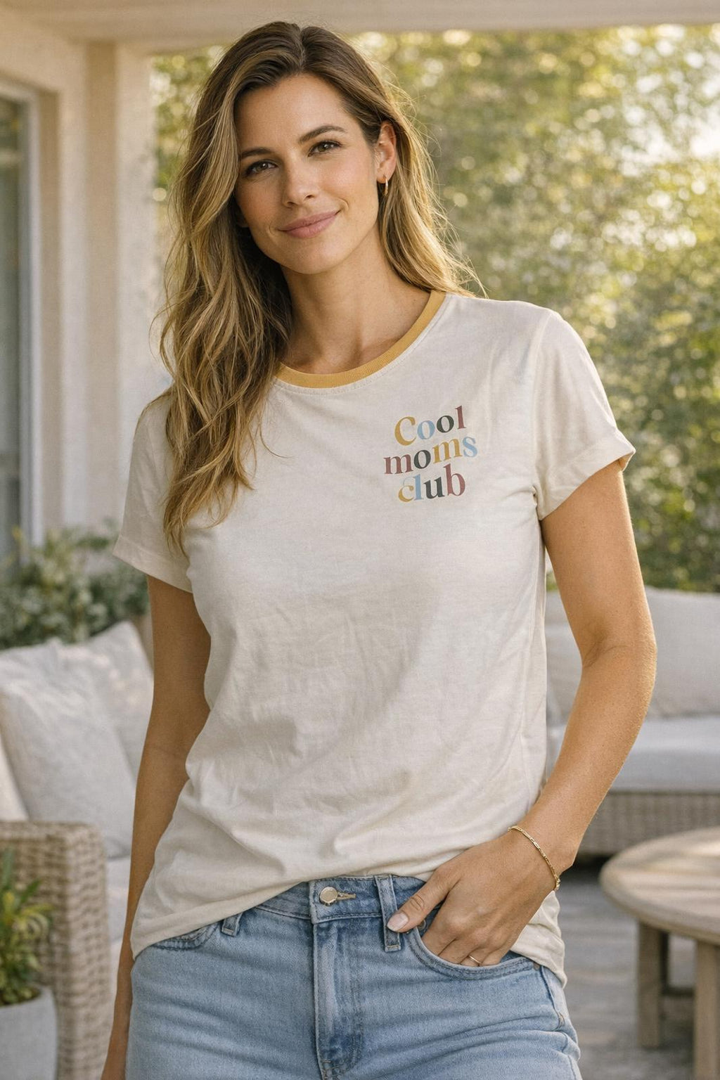 Tummii — Graphic Tee | Cool Moms Club ringer collar in ivory cotton · Sz S