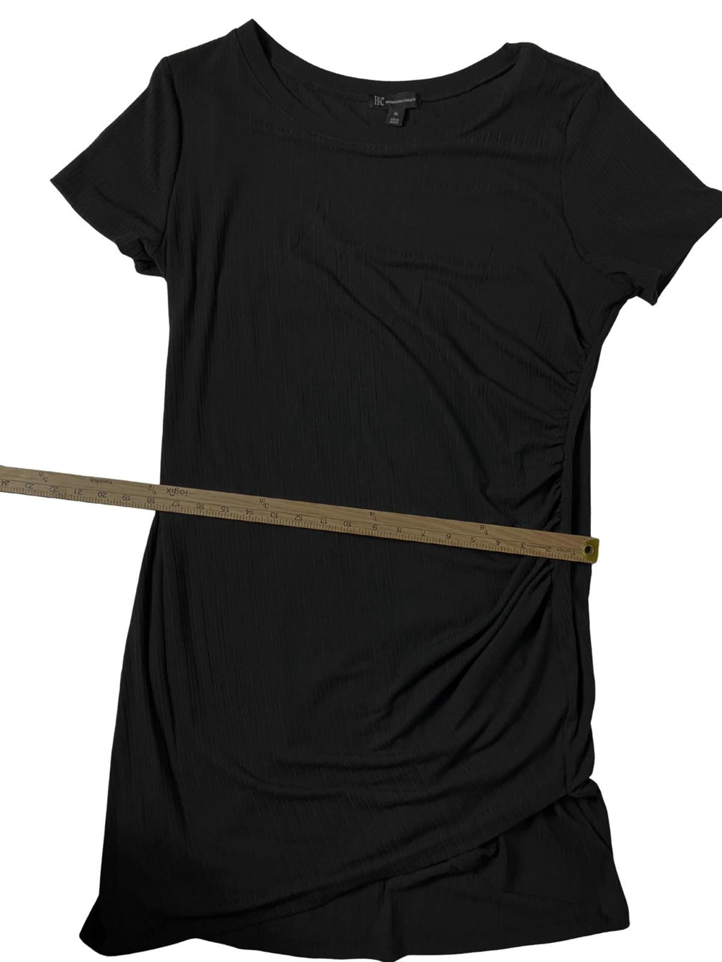 INC International Concepts — Dress | Ruched black stretch, short sleeve · Sz XL