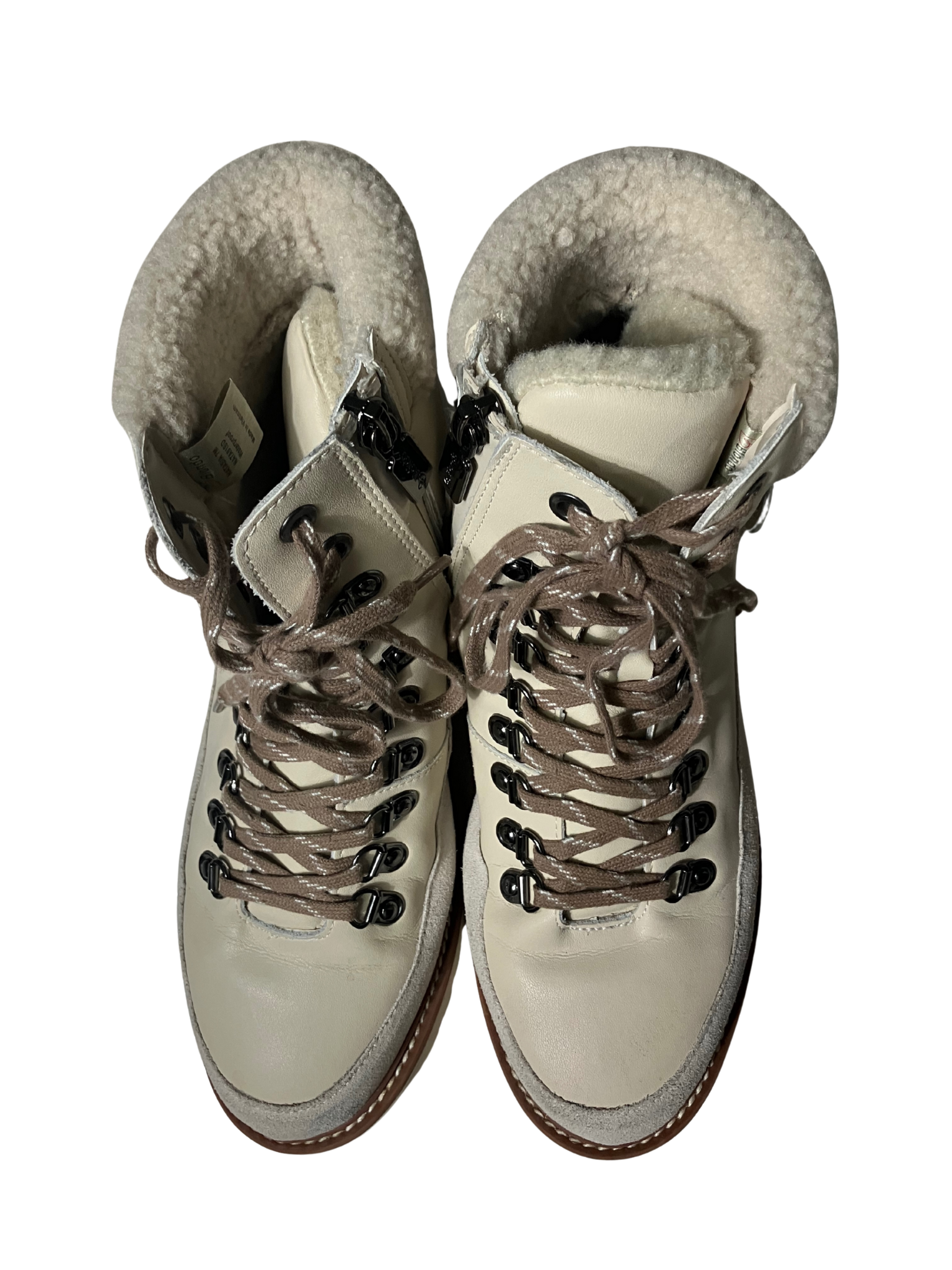 Blondo Natasia Waterproof Ankle Boots Beige Leather Shearling Lined