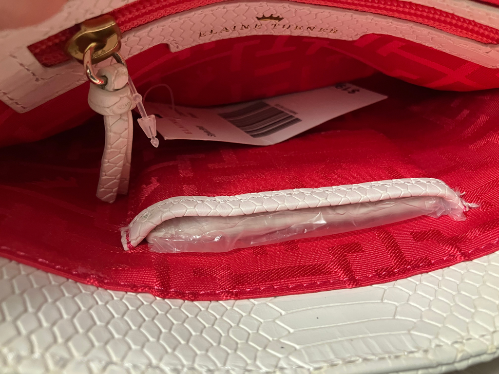 Elaine Turner White Snake-Embossed Envelope Clutch – Gold Hardware – NWT