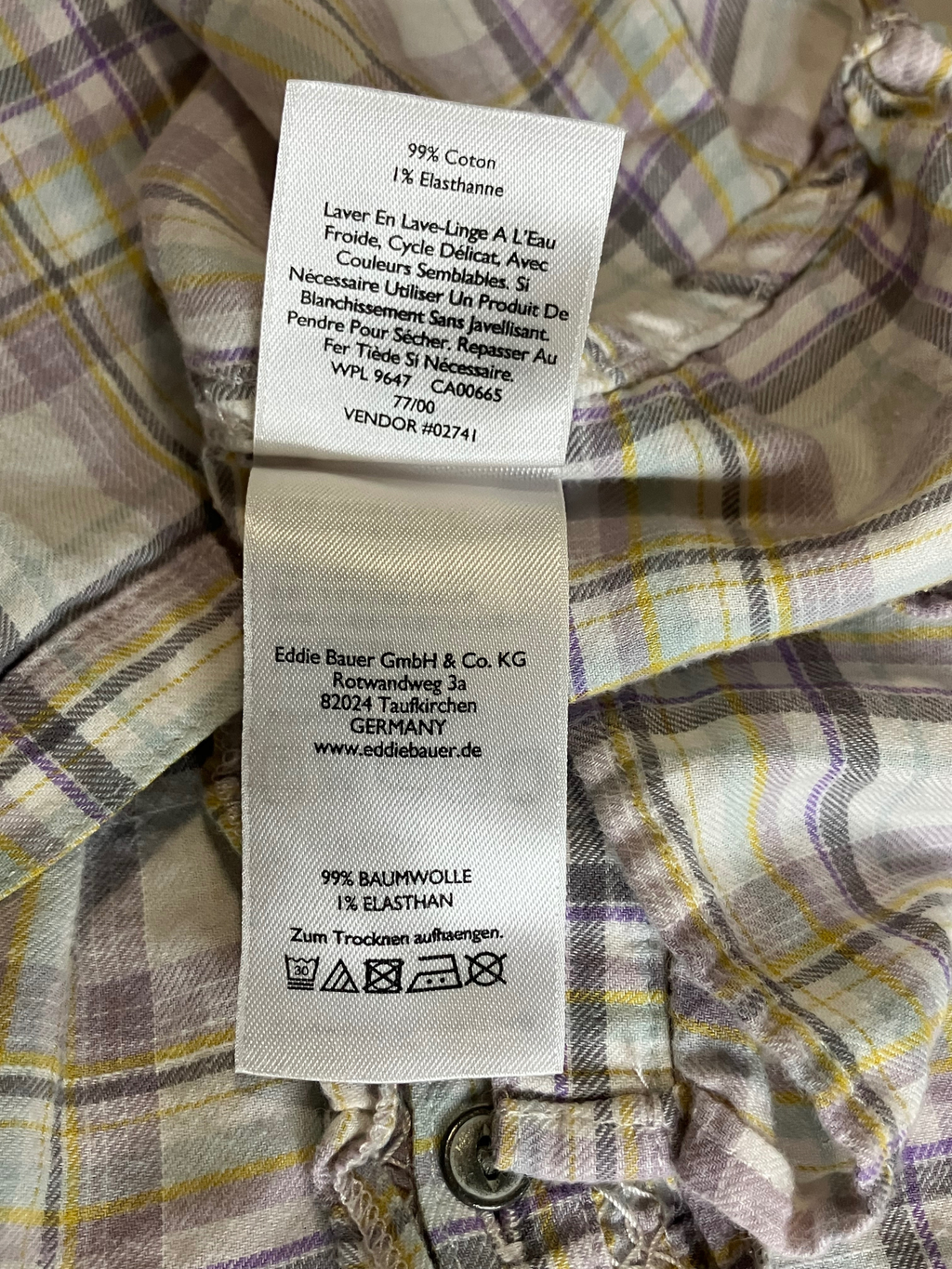 Eddie Bauer Plaid Ruffle Blouse Size L - Green Gray Cotton Roll Tab Sleeves