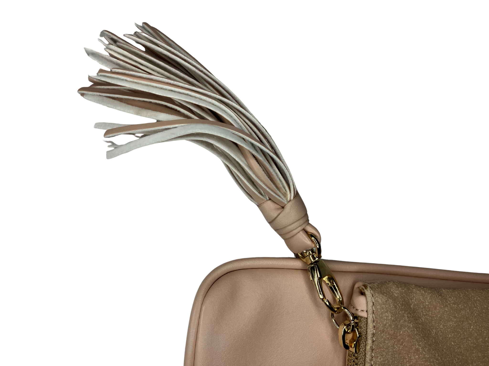 Who What Wear Beige Foldover Clutch – Two-Tone Shimmer with Tassel Detail